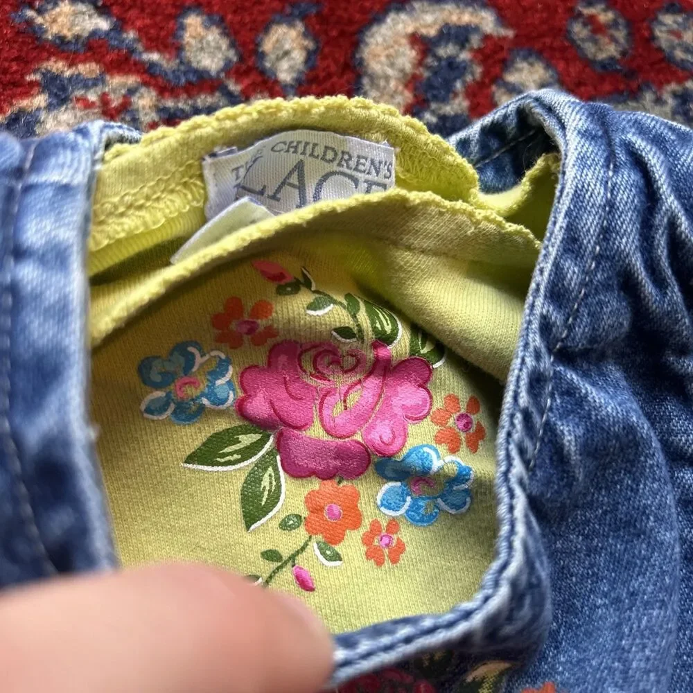 Vintage 90s Y2K Childrens Place Denim Baby Girl Dress Set 6-9 Months Flowers